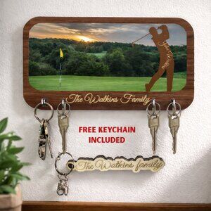 Custom Sports Golf Key Hanger, Storage Wall Mount Shadow Box Wall Rack Organizer